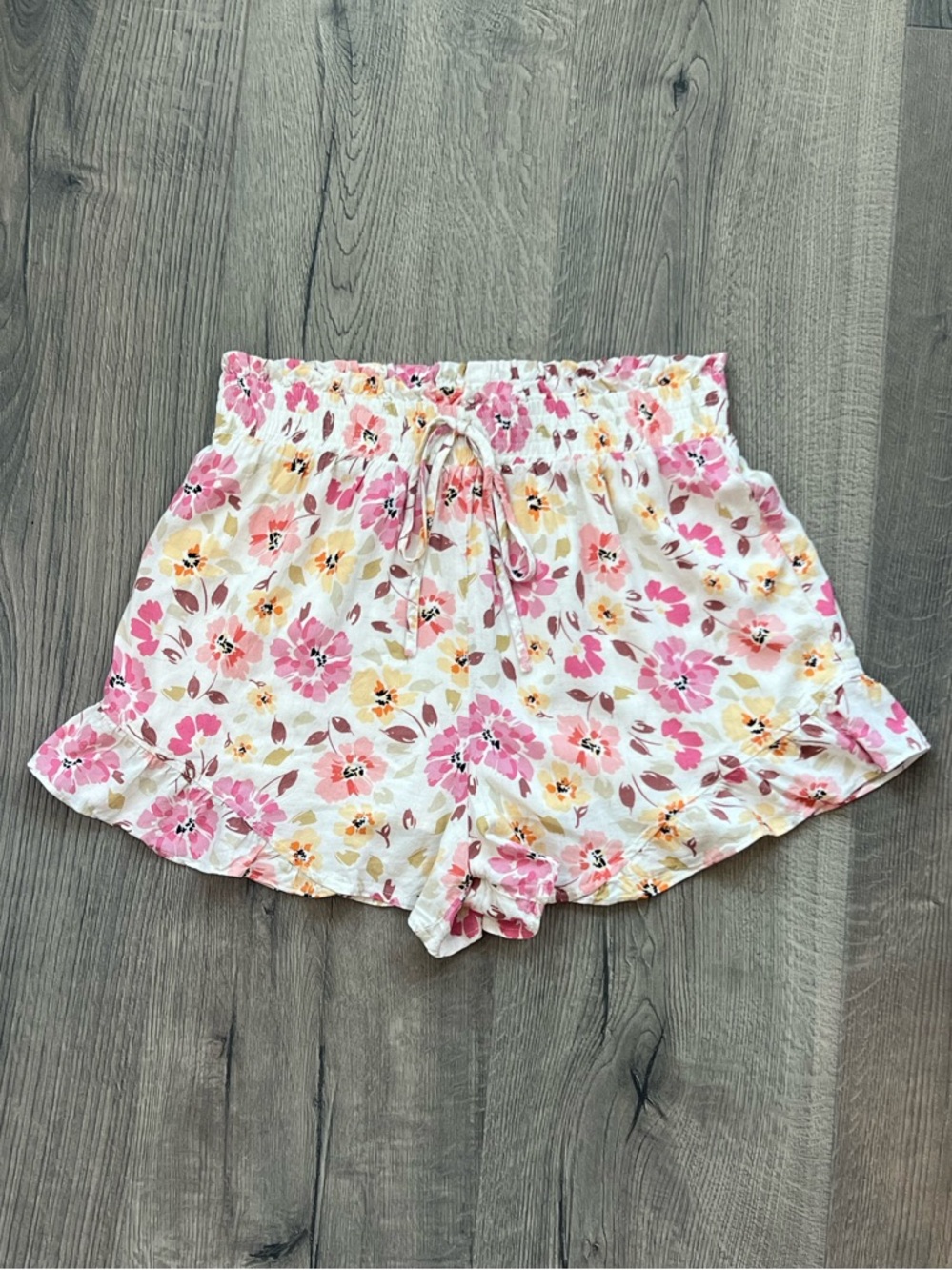 Floral Ruffle Women’s Shorts - Pink/Yellow